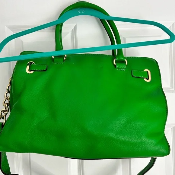 Michael Kors Green Leather purse handbag with shoulder strap and gold trim 14x10 - Picture 5 of 7